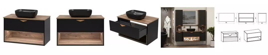 Тумба с раковиной «Brevita» Bergen 90 (MLN-320328MB 46) подвесная дуб галифакс олово/чёрная