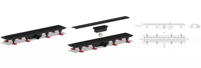 Душевой лоток «АНИпласт» TL1265BL 650*62мм решётка Риф TL1265BL боковой выпуск чёрный Душевой лоток «АНИпласт» TL1265BL 650*62мм решётка Риф TL1265BL боковой выпуск чёрный