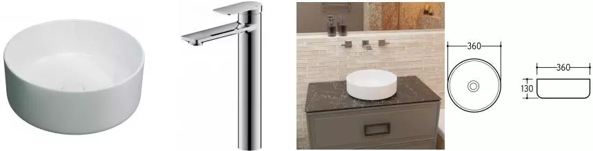 Раковина «Charus» Teolo, Bravat Eddie 36/36 со смесителем хром фаянсовая белая глянцевая