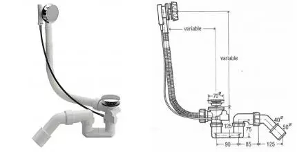 Сифон для ванны слив-перелив «Vitra» Leg Set 59970013000 с Pop-Up перелив 58 см хром полуавтомат