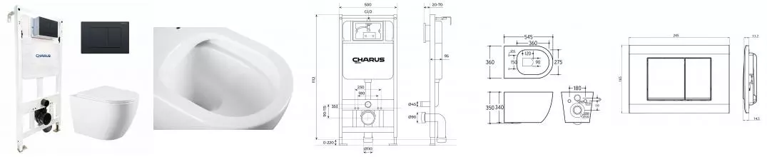 Комплект инсталляция с унитазом, крышкой и кнопкой смыва «Charus» SET.121W.DW.1 безободковый белый