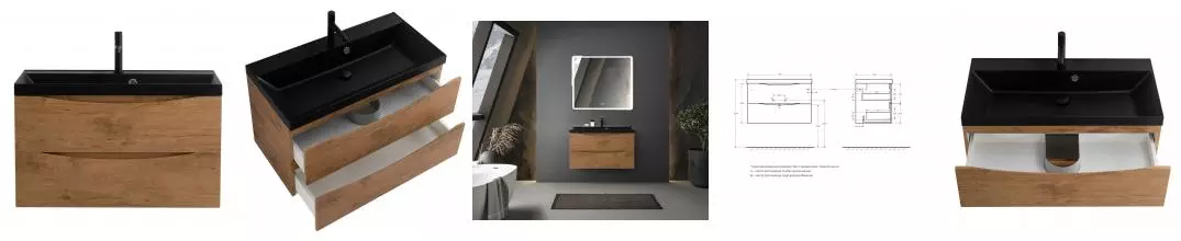 Тумба с раковиной «Belbagno» Marino 80 (BB800/450-LV-ART-AST-NERO 80/45) подвесная Rovere Nature