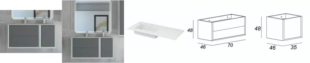 Тумба с раковиной «Cezares» Bellagio 105 с дверцей (106/46) подвесная Grigio nuvola, левая