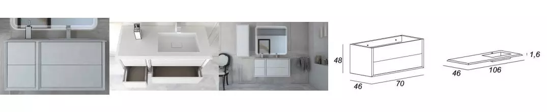 Тумба с раковиной «Cezares» Bellagio 100 с 4 ящиками (106/46) подвесная Bianco opaco, правая Тумба с раковиной «Cezares» Bellagio 100 с 4 ящиками (106/46) подвесная Bianco opaco, правая