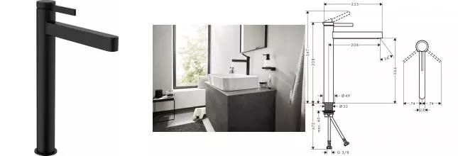 Смеситель для раковины «Hansgrohe» Finoris 76070670 с донным клапаном чёрный матовый