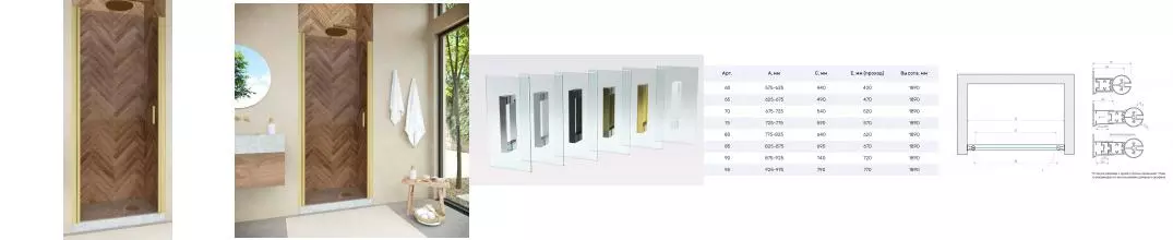 Душевая дверь «Vegas Glass» EP Novo 75/189 бронза/золото матовое универсальная