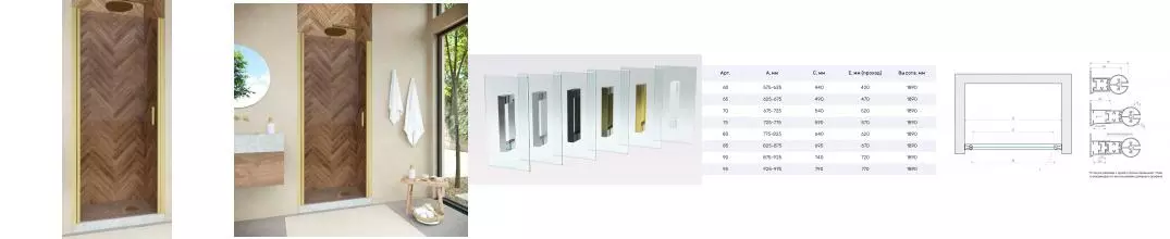 Душевая дверь «Vegas Glass» EP Novo 90/189 бронза/золото матовое универсальная