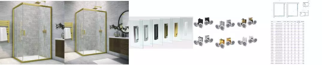 Душевой угол-ограждение «Vegas Glass» ZA-F Novo 110/90 прозрачный/брашированное золото без поддона универсальный