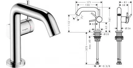 Смеситель для раковины «Hansgrohe» Tecturis S 73320000 с донным клапаном хром
