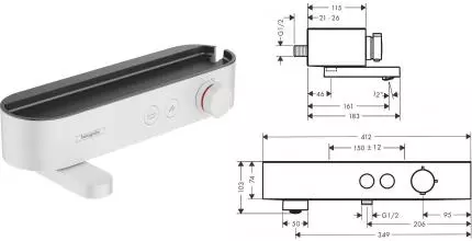 Смеситель для ванны «Hansgrohe» ShowerTablet Select 24340700 с термостатом белый матовый