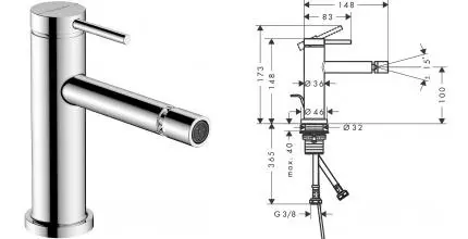 Смеситель для биде «Hansgrohe» Tecturis S 73201000 с донным клапаном хром