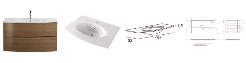 Тумба с раковиной «Cezares» Elettra 100 (101/52) подвесная Rovere tabacco
