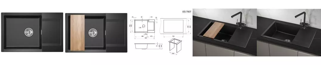 Мойка для кухни «Granula»  ES-7807 78/50 кварц шварц