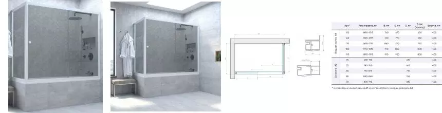 Шторка на ванну стеклянная «Vegas Glass» ZV+ZVF Novo 150/75 графит/белая универсальная