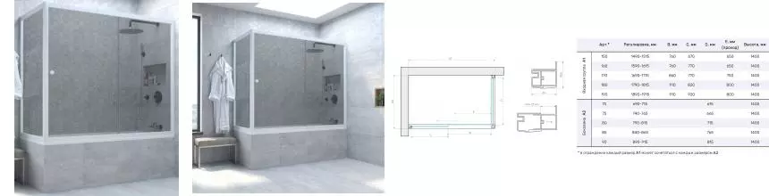 Шторка на ванну стеклянная «Vegas Glass» ZV+ZVF Novo 150/90 графит/белая универсальная