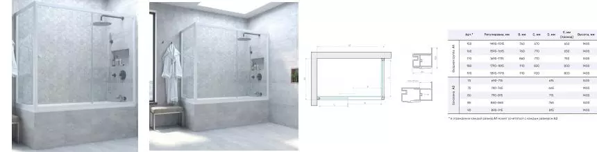 Шторка на ванну стеклянная «Vegas Glass» ZV+ZVF Novo 170/70 Crystal vision/белая универсальная
