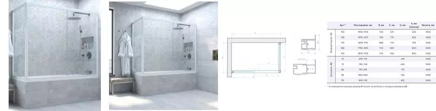 Шторка на ванну стеклянная «Vegas Glass» ZV+ZVF Novo 170/85 Crystal vision/белая универсальная