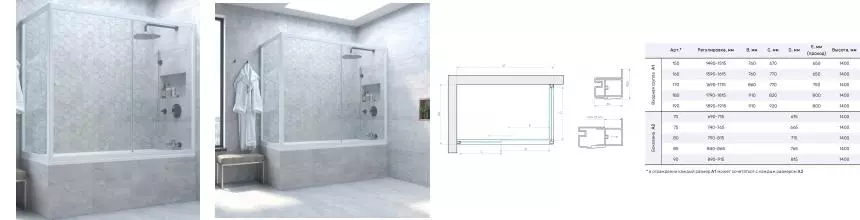 Шторка на ванну стеклянная «Vegas Glass» ZV+ZVF Novo 170/90 Crystal vision/белая универсальная