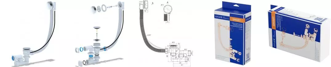 Сифон для ванны слив-перелив «Cersanit» Smart A64285 перелив 58 см хром полуавтомат