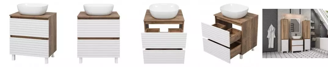 Тумба с раковиной «Brevita» Dakota 60 (Melana 50) белая/дуб галифакс олово