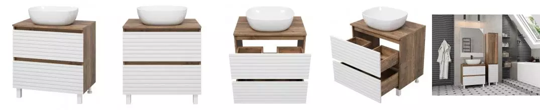 Тумба с раковиной «Brevita» Dakota 70 (Melana 50) белая/дуб галифакс олово