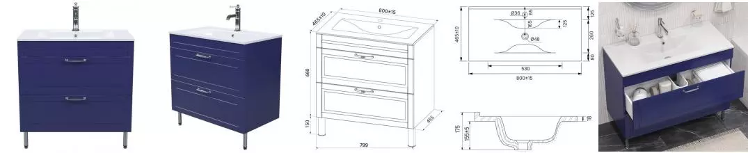 Тумба с раковиной «Iddis» Oxford 80 (Optima Home 80/46) синий