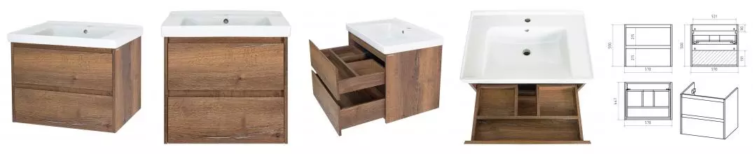 Тумба с раковиной «Brevita» Dallas 60 (Grace 60) подвесная дуб галифакс олово