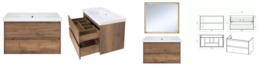 Тумба с раковиной «Brevita» Dallas 90 (Grace 90) подвесная дуб галифакс олово Тумба с раковиной «Brevita» Dallas 90 (Grace 90) подвесная дуб галифакс олово