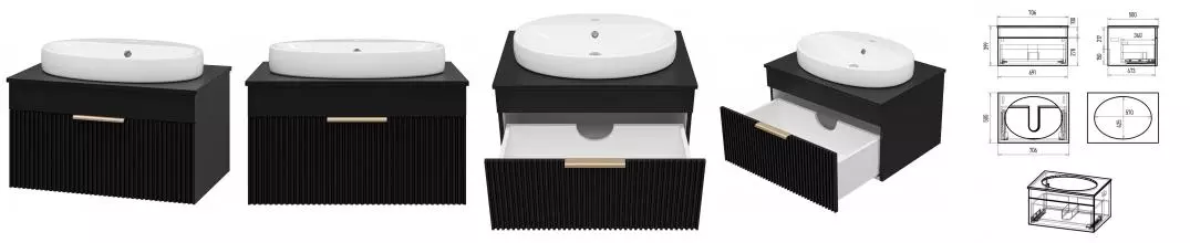 Тумба с раковиной «Brevita» Enfida 70 (Doppia 65) подвесная чёрная