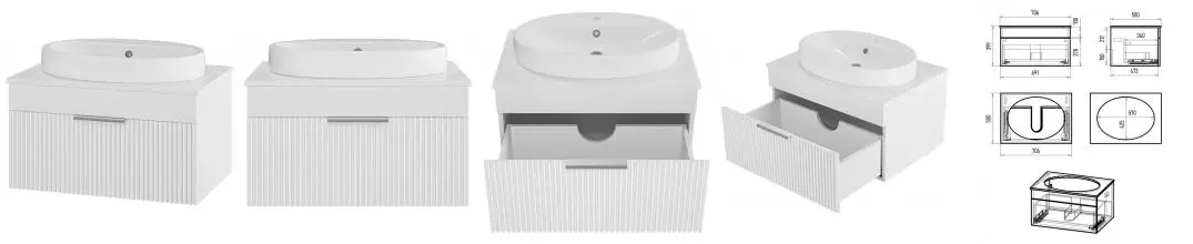 Тумба с раковиной «Brevita» Enfida 70 (Doppia 65) подвесная белая