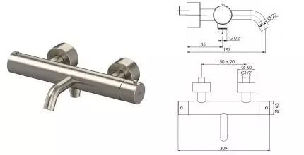Смеситель для ванны «Remer» X-Style Inox SSXT05 с термостатом нержавеющая сталь