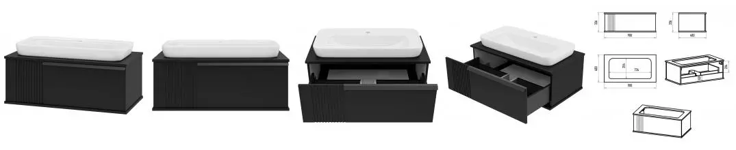 Тумба с раковиной «Brevita» Savoy 90 (Doppio 80) подвесная чёрная