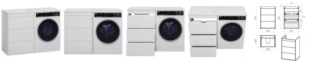 Тумба с раковиной под стиральную машину «Brevita» Grafit 60 (Гавана 120 левая) белая