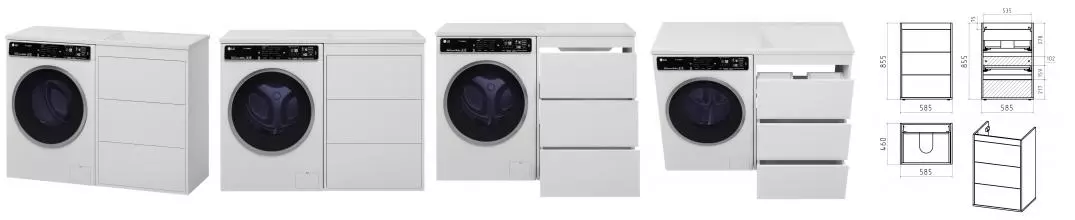 Тумба с раковиной под стиральную машину «Brevita» Grafit 60 (Гавана 120 правая) белая