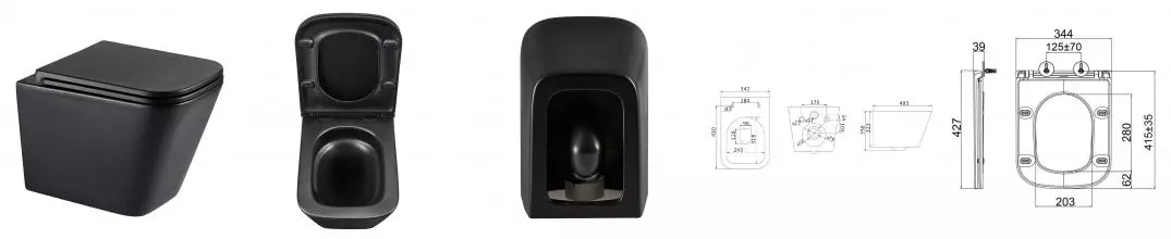 Подвесной унитаз безободковый «Lemark» Florex 9612002 чёрный матовый с сиденьем дюропласт с микролифтом чёрное Подвесной унитаз безободковый «Lemark» Florex 9612002 чёрный матовый с сиденьем дюропласт с микролифтом чёрное