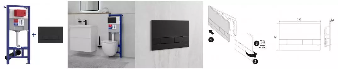 Инсталляция для унитаза с кнопкой «Lemark» Peneda Expert 9812216 клавиша смыва Bit чёрный матовый Soft touch