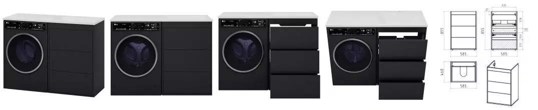 Тумба с раковиной под стиральную машину «Brevita» Grafit 60 (Гавана 120 правая) графит