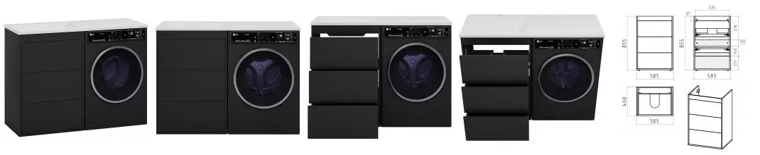 Тумба с раковиной под стиральную машину «Brevita» Grafit 60 (Гавана 120 левая) графит