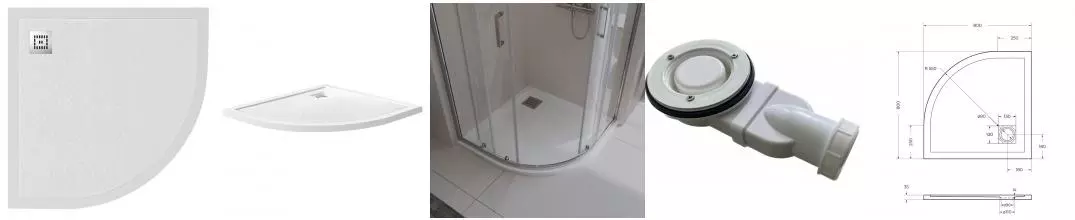 Душевой поддон «Belbagno» TRAY-MR-UNO-R-80-550-35-W-CR низкий из литьевого мрамора четверть круга с сифоном белый