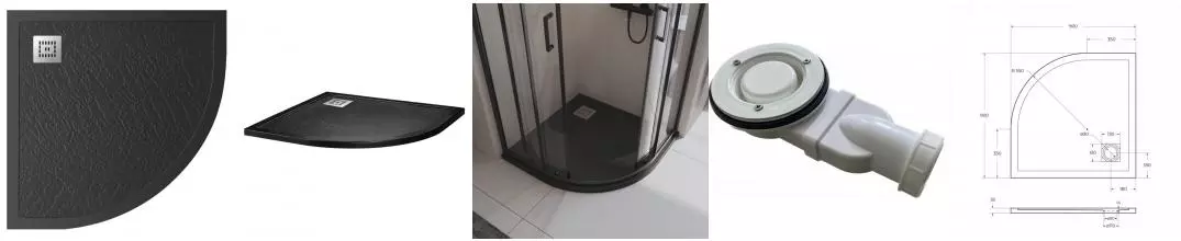Душевой поддон «Belbagno» TRAY-MR-UNO-R-90-550-35-NERO-CR низкий из литьевого мрамора четверть круга с сифоном чёрный Душевой поддон «Belbagno» TRAY-MR-UNO-R-90-550-35-NERO-CR низкий из литьевого мрамора четверть круга с сифоном чёрный