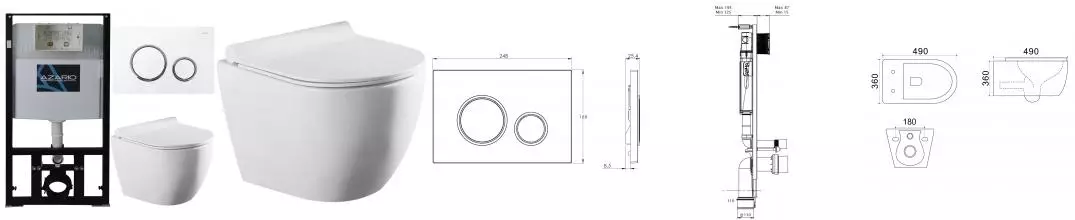 Комплект инсталляция с унитазом, крышкой и кнопкой смыва «Azario» Geno AZ80101000 AZ82000045 AZ2196D безободковый белый