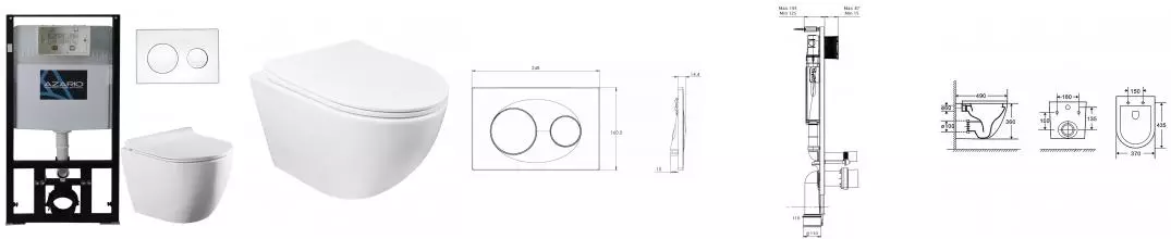 Комплект инсталляция с унитазом, крышкой и кнопкой смыва «Azario» Gloria AZ80101000 AZ82000012 AZ2003 безободковый белый