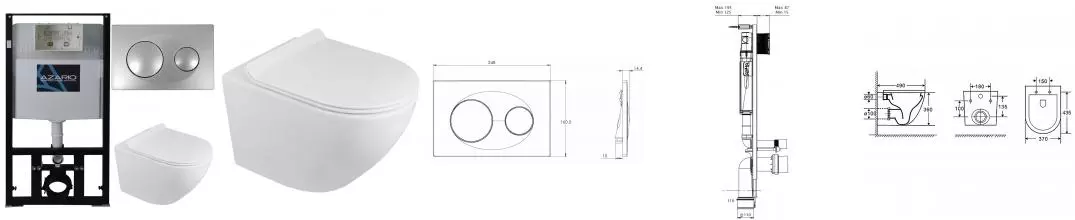Комплект инсталляция с унитазом, крышкой и кнопкой смыва «Azario» Grado AZ-8010-1000 AZ-8200-0011 AZ-0046N безободковый белый