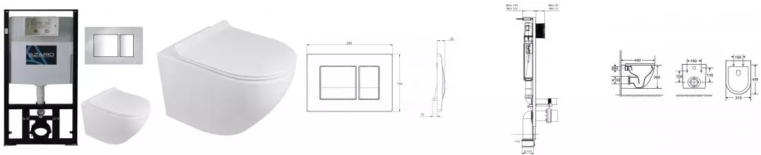 Комплект инсталляция с унитазом, крышкой и кнопкой смыва «Azario» Grado AZ80101000 AZ82000031 AZ0046N безободковый белый