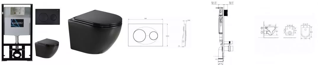 Комплект инсталляция с унитазом, крышкой и кнопкой смыва «Azario» Grado AZ80101000 AZ82000013 AZ0046NMB безободковый черный