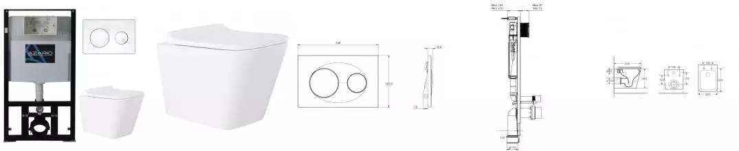 Комплект инсталляция с унитазом, крышкой и кнопкой смыва «Azario» Teramo AZ-8010-1000 AZ-8200-0012 AZ-0052 безободковый белый
