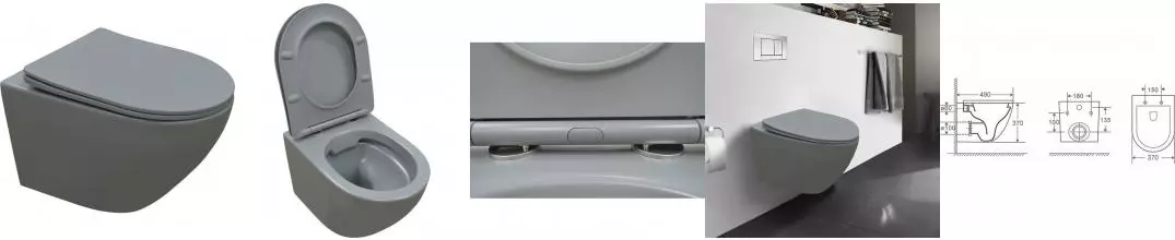 Подвесной унитаз безободковый «Azario» Grado  AZ-0046 SP MDG серый матовый с сиденьем дюропласт с микролифтом серое