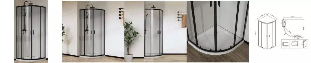 Душевой угол-ограждение «Vincea» City VSQ-5CT900CLB 90/90 прозрачный/чёрный матовый четверть круга без поддона Душевой угол-ограждение «Vincea» City VSQ-5CT900CLB 90/90 прозрачный/чёрный матовый четверть круга без поддона