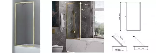 Шторка на ванну стеклянная «WasserKRAFT» Abens 20W01-80 80/160 прозрачная/золото матовое универсальная