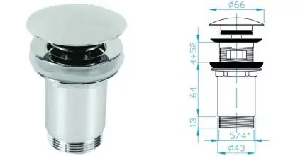 Донный клапан для раковины «PlastBrno» EUVCR02 с механизмом Клик-Клак хром